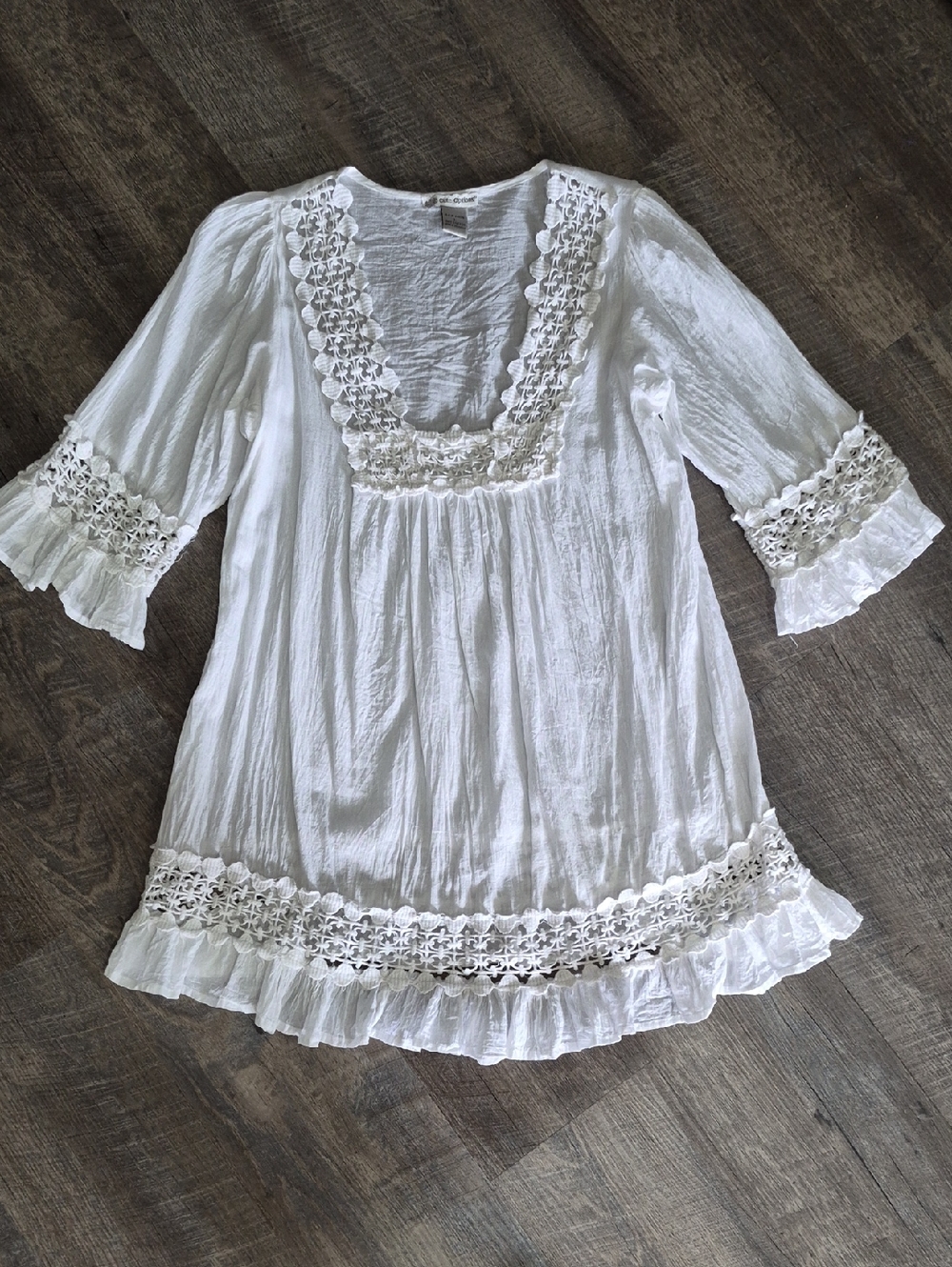 White 100% Cotton Crochet Trim Peasant Boho Tunic
